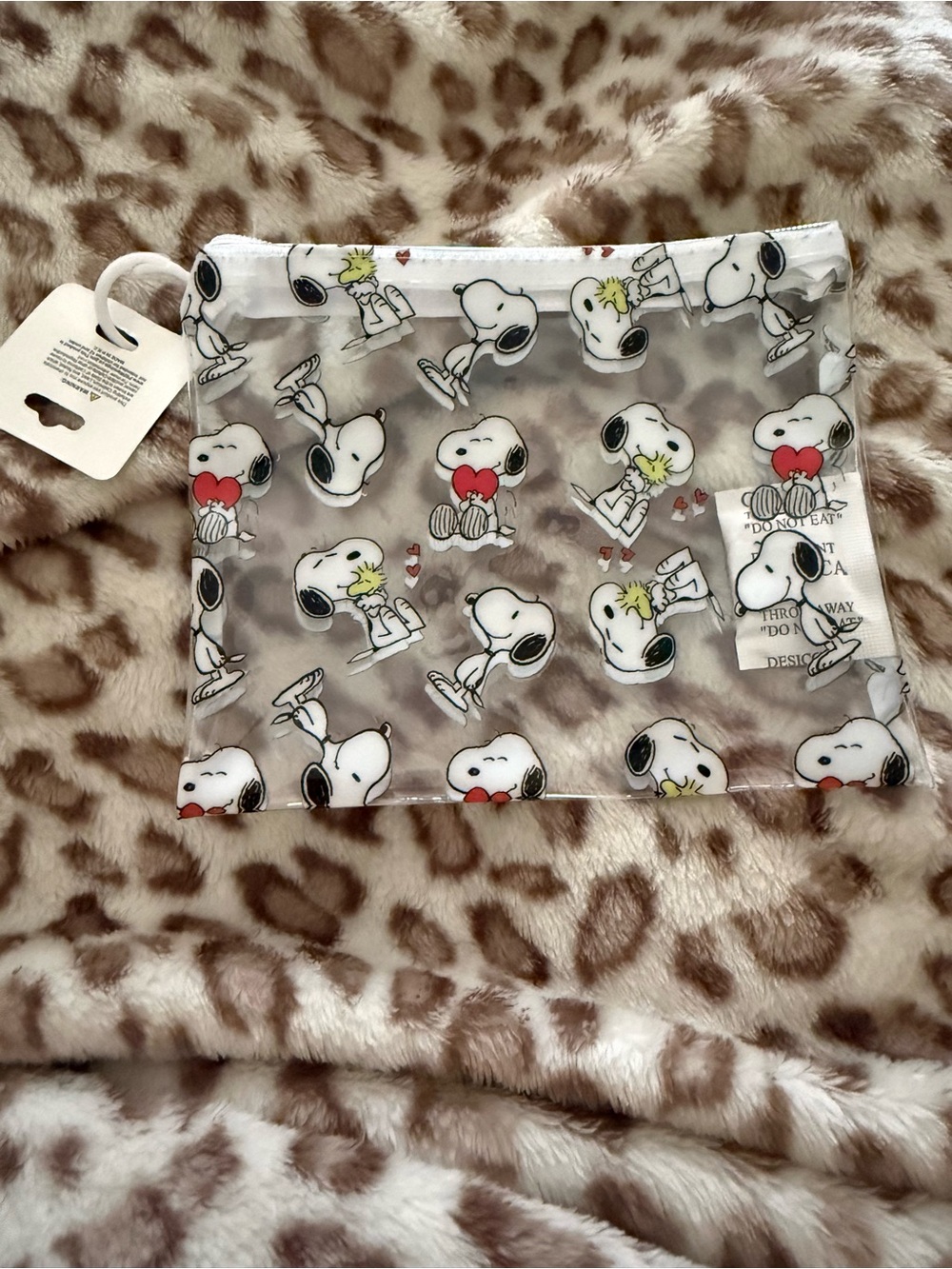 Snoopy Clear Vinyl Pouch with Heart Print